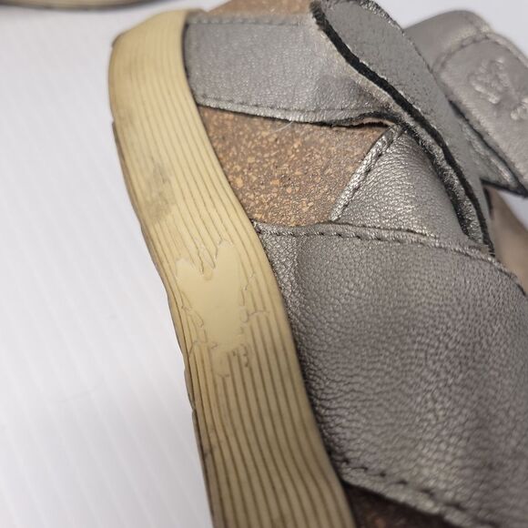 FLY London Idra Wedge Platform Sandal EU 41 Silver Metallic Leather Ankle Strap - Picture 12 of 12